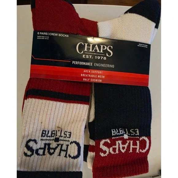 Chaps Men's Sport‎ Cushioned Athletic Crew Socks SZ 10-13 6 PK