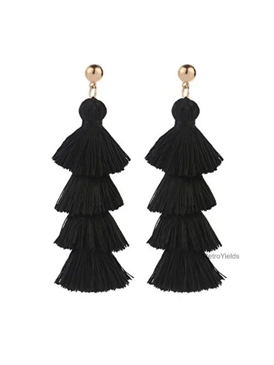 Bohemian Layered Tassel Drop Earrings Lightweight Gold Plated Statement