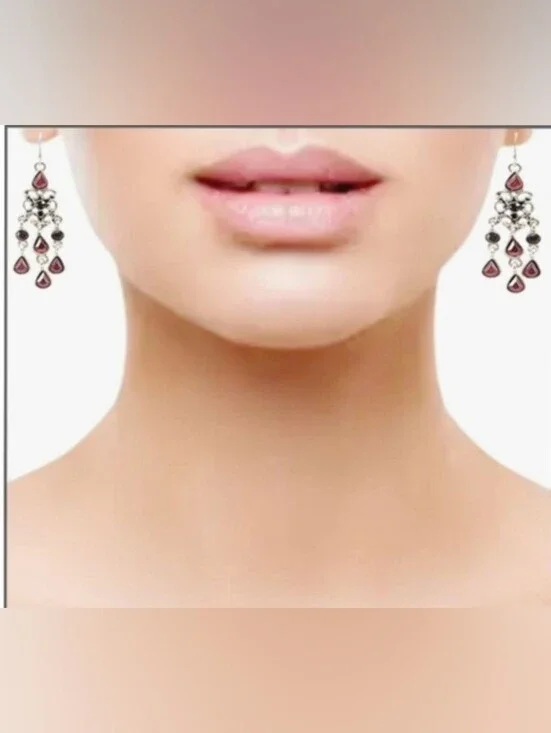Red & Garnet Color Glass Drop Earrings – Silver Tone, NWOT