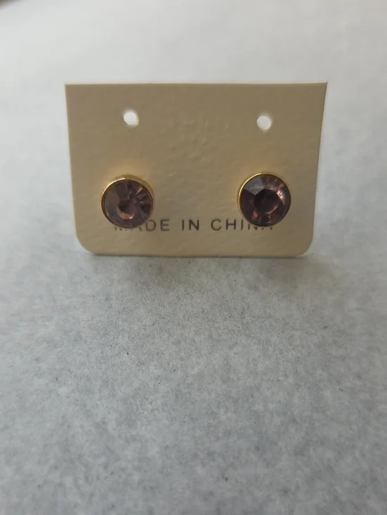 Gold-Trim Pink-purple Crystal Stud Earrings