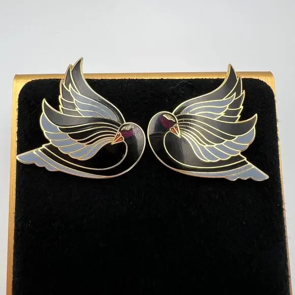 Black and Gold Swallow Wing Earrings - Women Jewelry Earrings