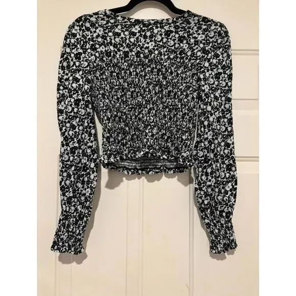 Women's sz‎ 4 Boden black floral long sleeve blouse #897