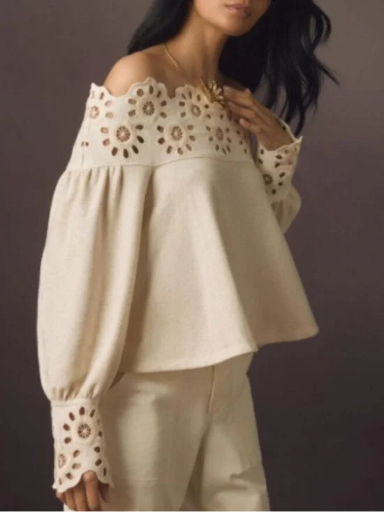 Anthropologie Maeve Eyelet Babydoll Blouse