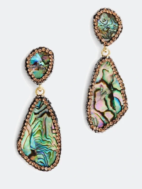 Nakamol Iridescent Abalone Drop Earrings with Gold Rhinestone Trim