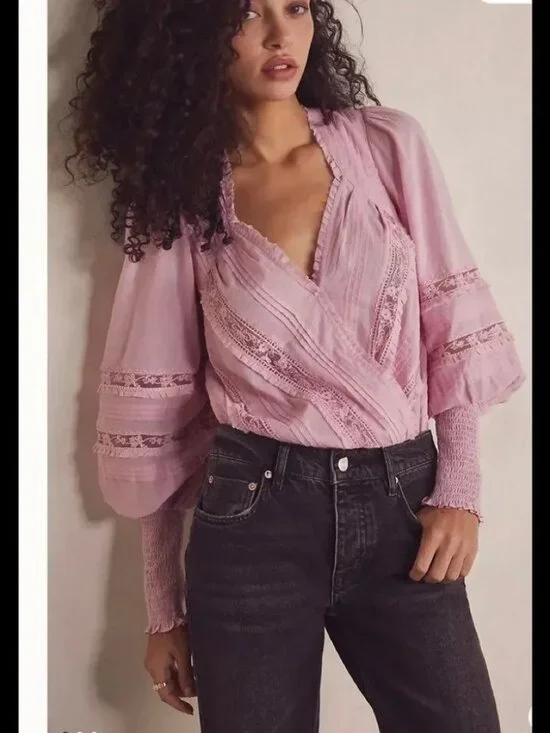 Free People Eloise Bodysuit Size Medium NWT Pink