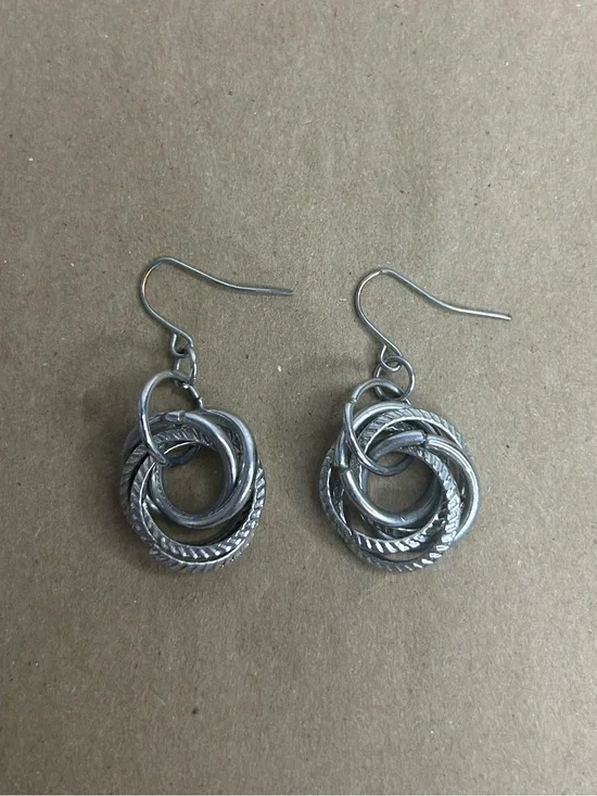 Knotted Ring Silver Tone Earrings