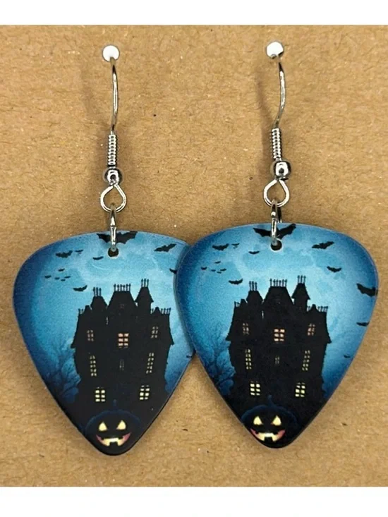 Guitar Pick Custom Earrings Halloween Haunted House Fashion Jewelry