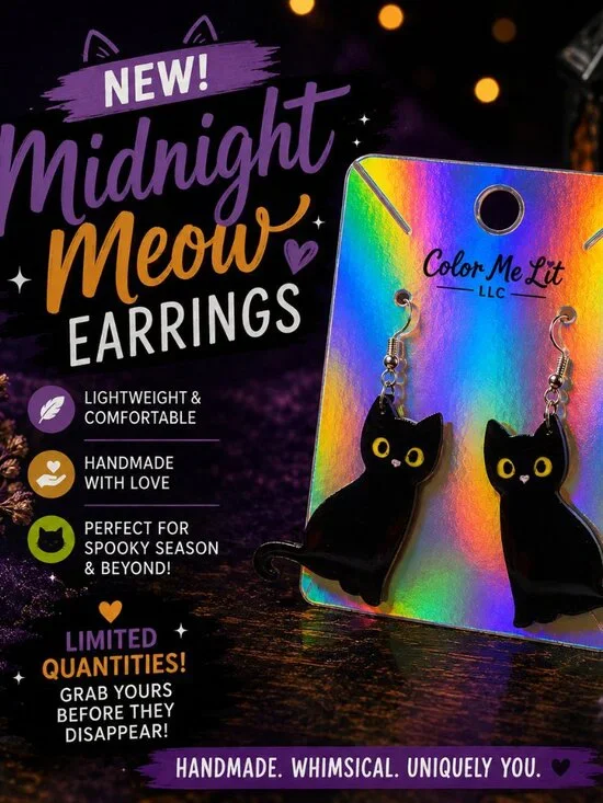 Black Cat Earrings | Color Me Lit LLC