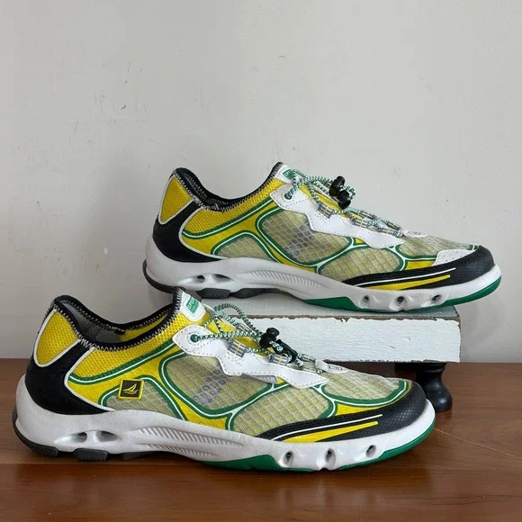 Sperry Top-Sider Mens Water Shoes Yellow Green Mesh Bungee Sneakers 9M 10145532