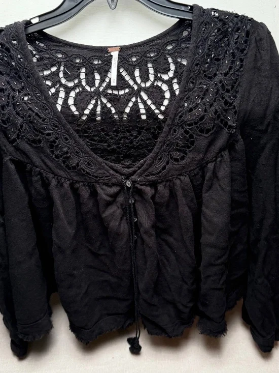Free People Doin It Right Black Boho Crochet Top XS