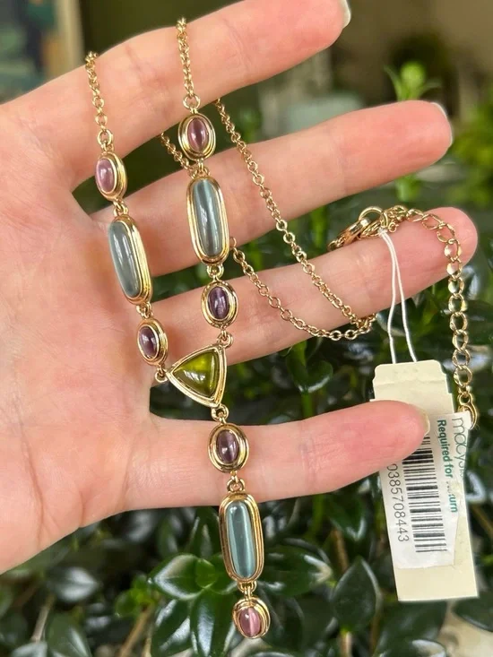 NOS Money Gold-Tone Multicolor Stone Lariat Necklace - Women Jewelry
