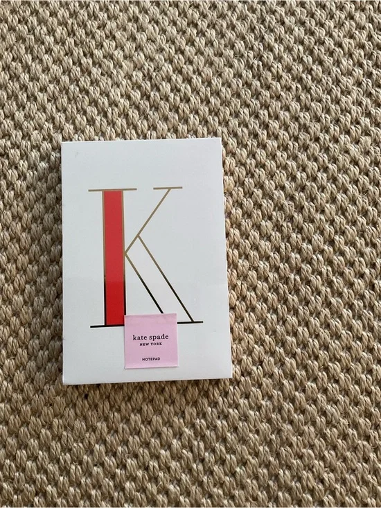 kate spade White Notepad with Red Initial and Pink Label