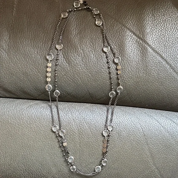 Robert Rose black metal with clear stone long necklace
