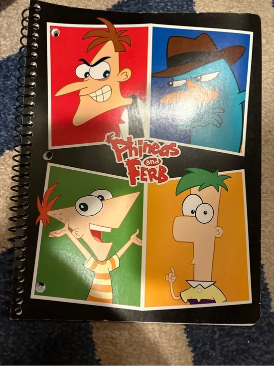 Disney Phineas and Ferb Spiral Notebook - Black, Red, Blue, Green, Orange