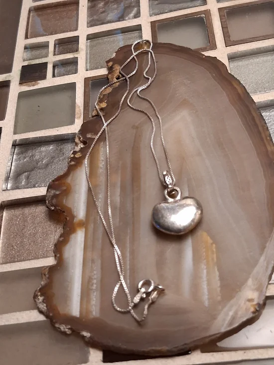 Vintage Sterling Silver Heart Locket Necklace - Silver