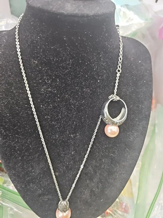 Set Pink Faux Pearl Stainless Steel Pierced 19