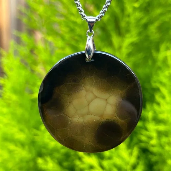 Sterling silver 925‎ stamped translucent spider web agate pendant 1298