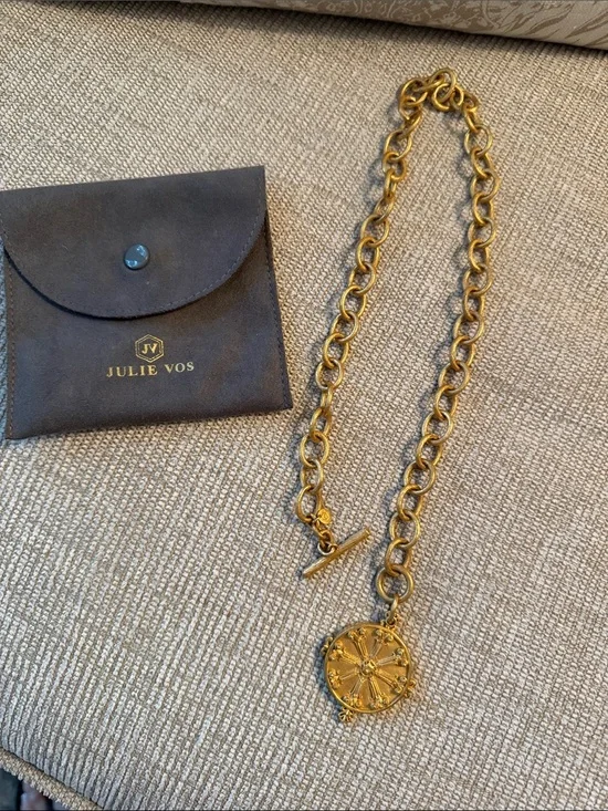 Julie Vos Gold Chain Link Medallion Necklace with Toggle