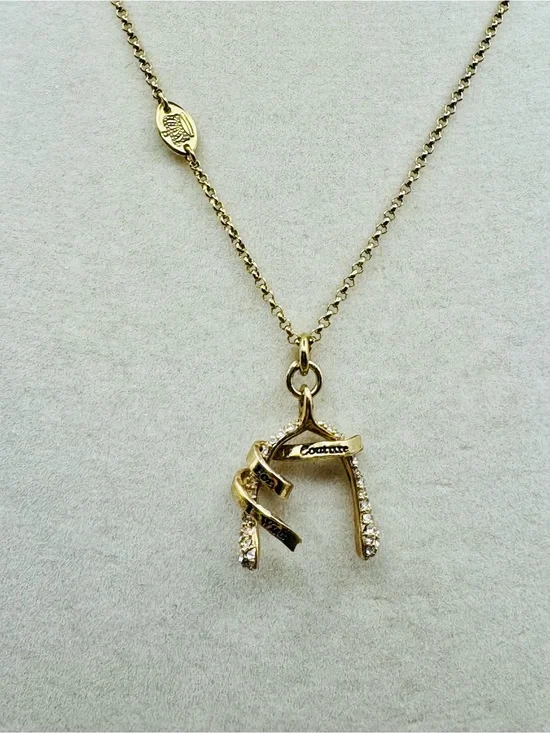 Juicy Couture “I Wish For Couture” Wishbone Pendant Necklace Gold Tone with Box