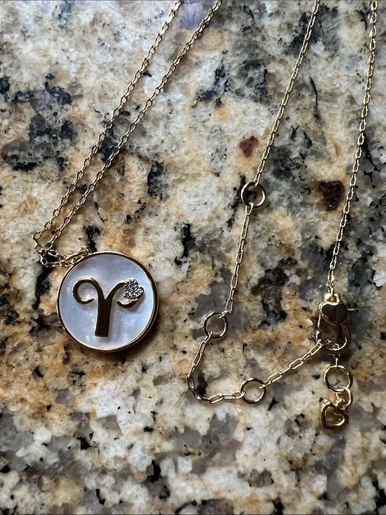 Kate Spade Gold-Tone Aries Zodiac Pendant Necklace with White pearl & rhinestone