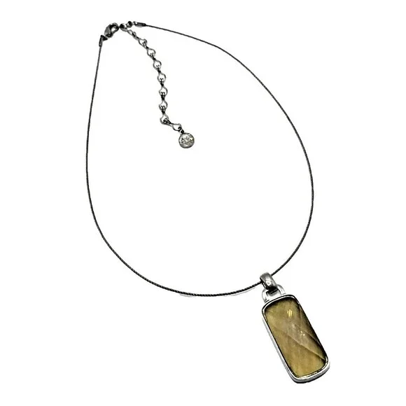 Anne Klein Pendant Necklace Silver Tone Faux Smoky Topaz Faceted Stone AK 16-19