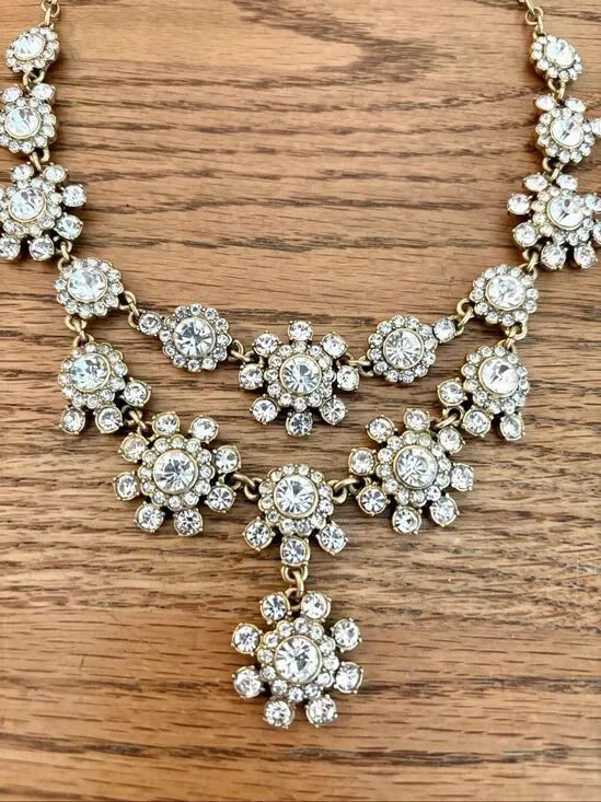 J.Crew | Rhinestone Floral Statement Necklace | 18” Adjustable