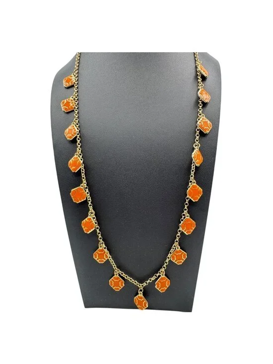 Orange Cloisonne Enamel Dangle Charm Necklace 30