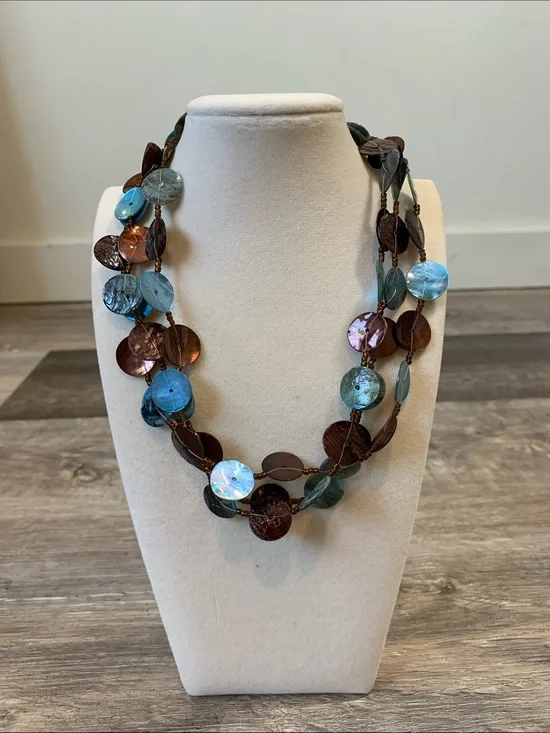 Double-Strand Blue and Brown Disc Necklace