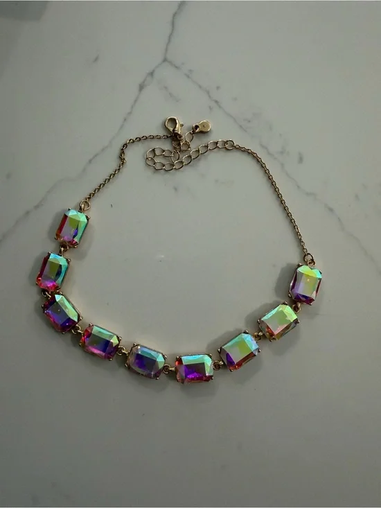 Iridiscent Crystal Statement Necklace - Gold Chain