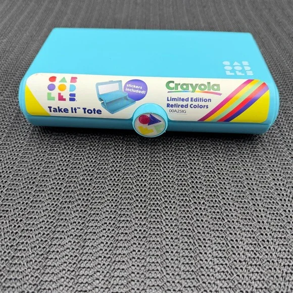 Caboodles Crayola Take It Tote Pencil Box LtdEd. Retired Colors Blue Case NEW.