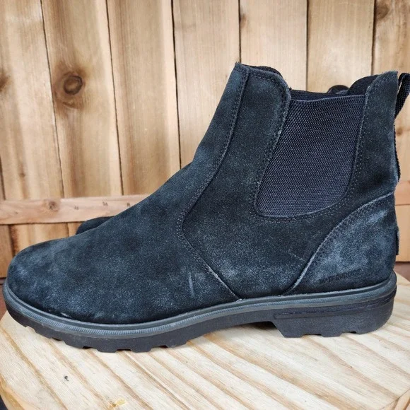 Sorel Carson Chelsea Boots Mens Size 12 Black Suede Pull On Lug‎ Sole Winter