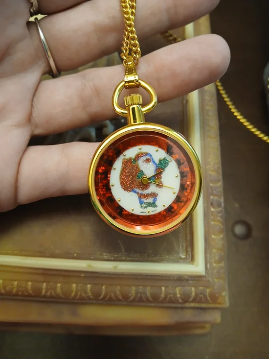 Gold-Tone Red Glitter Santa Pendant Necklace