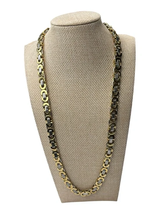 Gold Plated Stainless Steel Byzantine Chain Necklace 21” Two Tone Unisex
