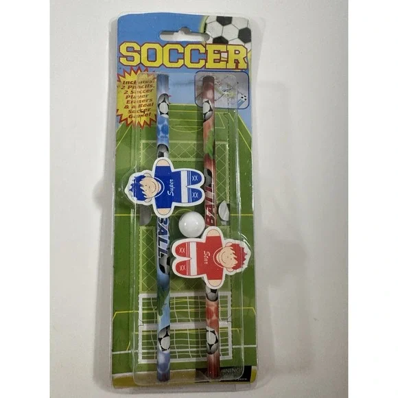 Soccer Pencil Set w/ Buildable Field Packaging & Ball Eraser Fun Desk Game Gift