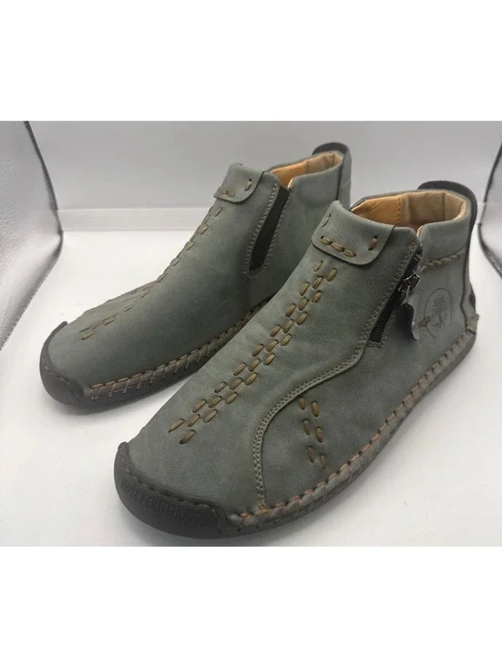 Mens Ankle Boots suede Green Side Zip  Casual Loafers Hand Stitched Size 6