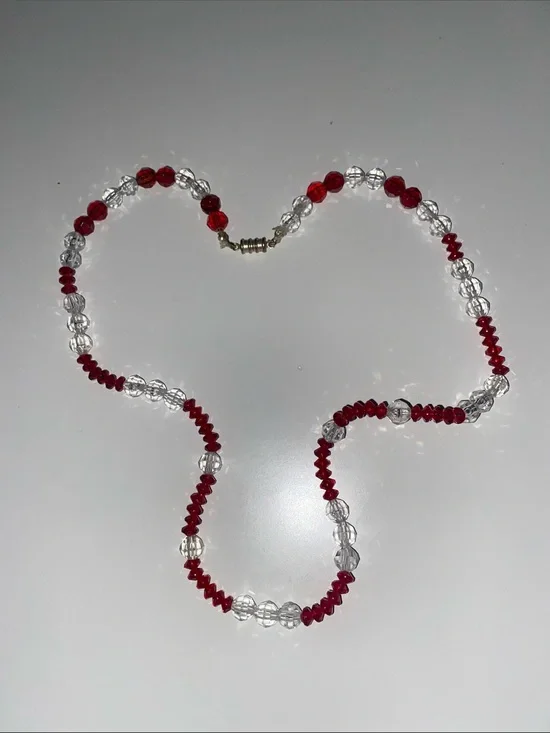 Red and Clear Beaded Women's Necklace