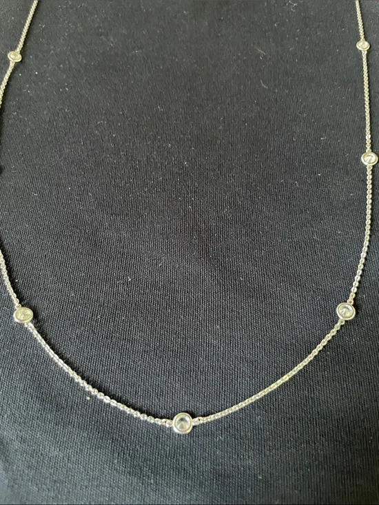 Layered Sterling Silver Station Necklace with Bezel Crystal Accents