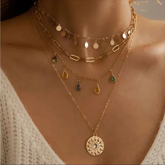 Boho crystal  necklace N571