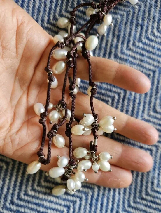 SILPADA Freshwater Pearl and Silver Necklace on Brown Cord