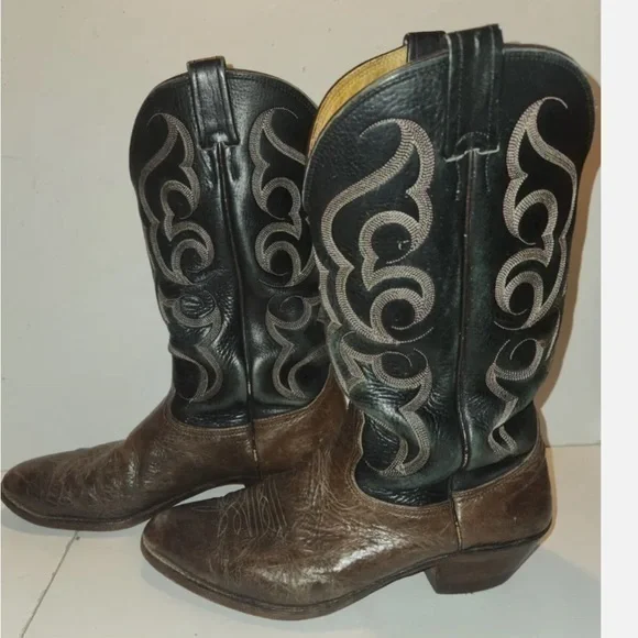 Nocona black brown western leather, cowboy boots size 9 1/2