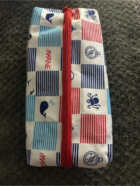 Hand Crafted Marine Pencil Case — Red, Blue & White