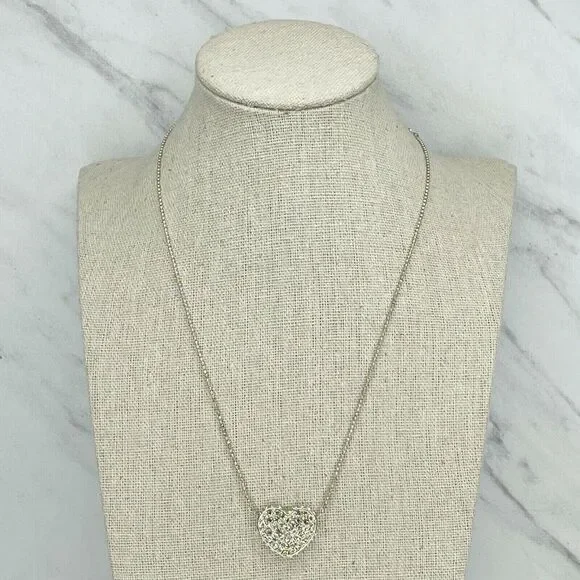 Silver Tone Rhinestone Heart Pendant Ball Chain Necklace