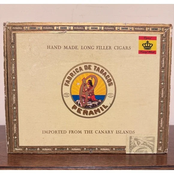 Vintage Penamil No 17 Hand Made Wooden Cigar Box Canary Islands Spain Tobacciana