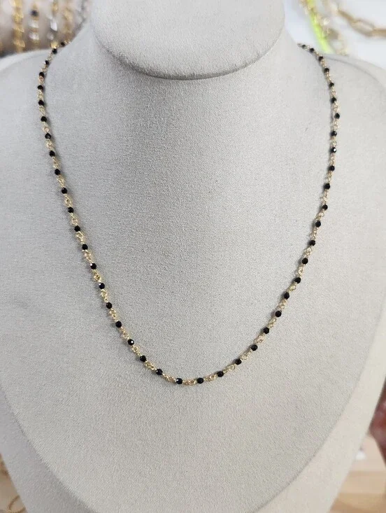 Delicate Gold Black Tourmaline Chain Necklace