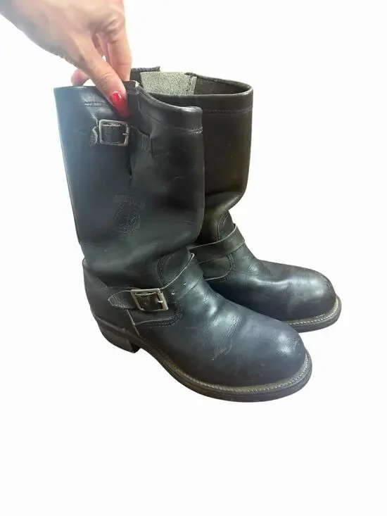 Chippewa Men's 6.5D Black Leather Pull On Engineer Biker Boots Style 27863 VGUC
