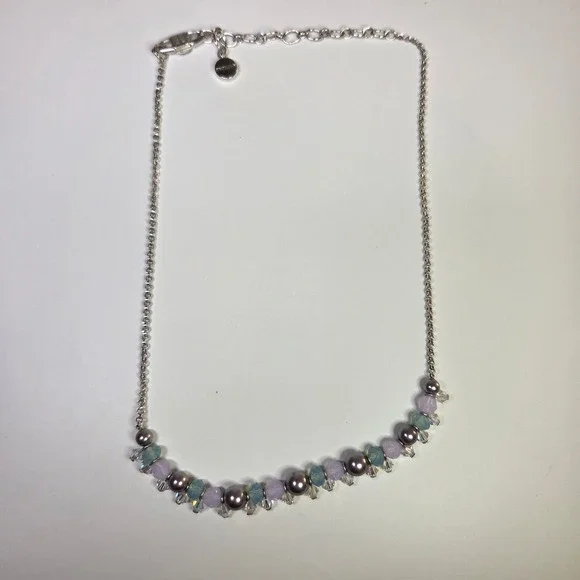 Givenchy Silver Tone Pastel Crystal Beaded Necklace Authentic 18 Inch Designer