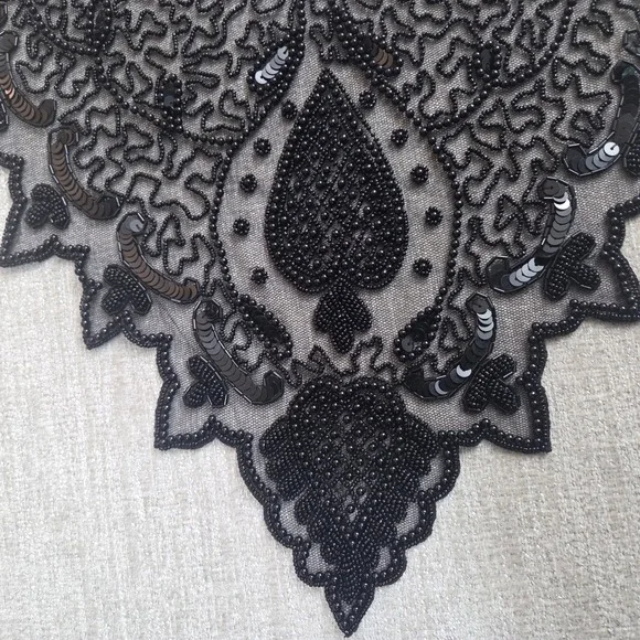 Smithsonian Institution Black Beaded Sequin Victorian Bib Collar Vintage Scarf