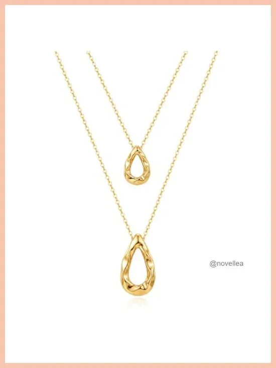 Layered Teardrop Pendant Necklace 14K Gold Plated Chunky Simple Jewelry