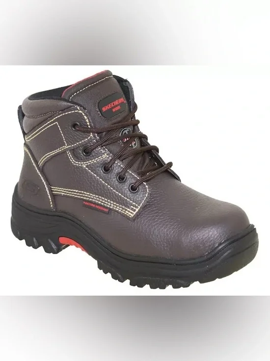 New Skechers Men's Burgin Tarlac Steel Toe Work Boot Style 77143 Brown Size 7.5