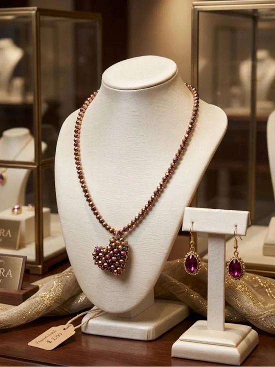 Purple Beaded Heart Pendant Necklace - Elegant Women's Jewelry